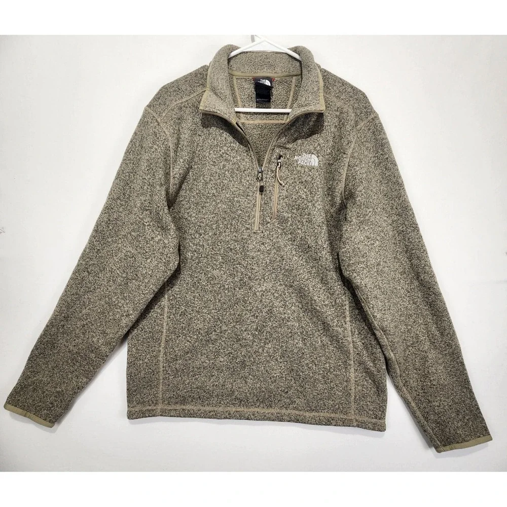 The North Face Men's 1/4 Zip Fleece Pullover Cozy Sweater Beige Size L